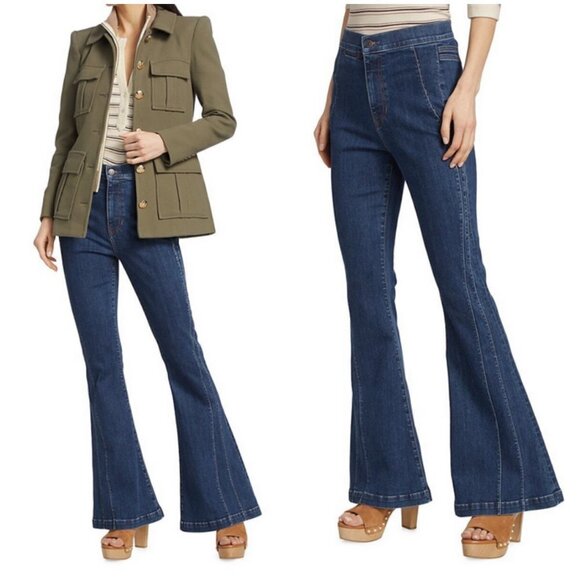 💕VERONICA BEARD Sheridan Exaggerated Flare High Rise Jeans Washed Oxford 25 NWT - Picture 7 of 16